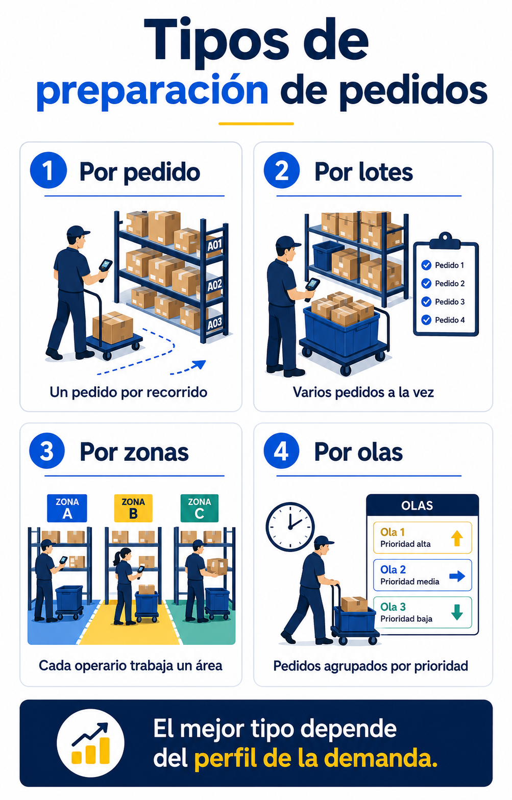 Infografía sobre tipos de preparación de pedidos