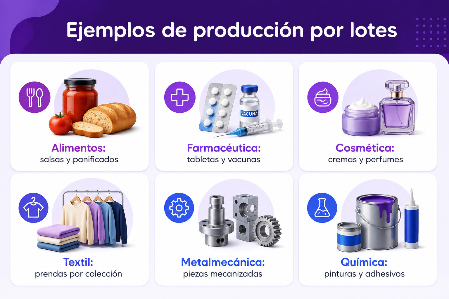 Infografía de producción por lotes o discontinua ejemplos