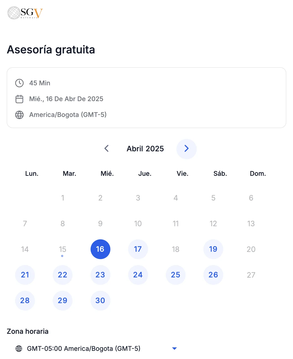 Agenda tu asesoría en el calendario